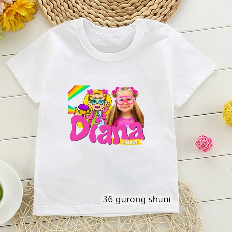 

2024 New Hot Sale Kids tshirt Cute Diana tshirt Graphic Print Girls T shirt Summer Casual Kids Short Sleeve White Tops wholesale