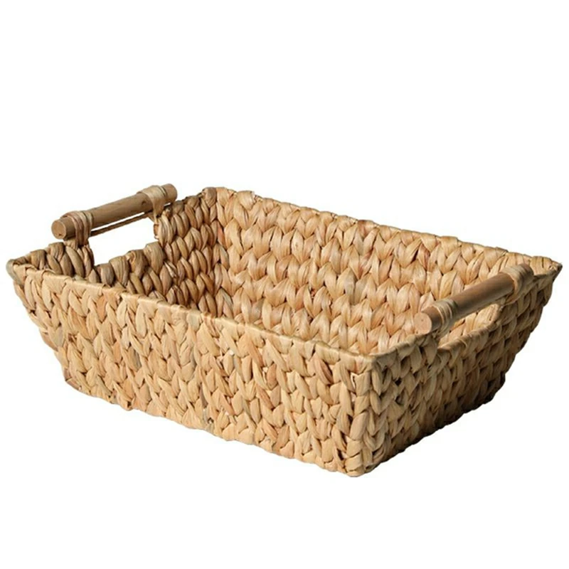 Cesta de baño tejida de jacinto de agua, cesta de almacenamiento de papel higiénico o toallas, larga para almacenamiento de baño