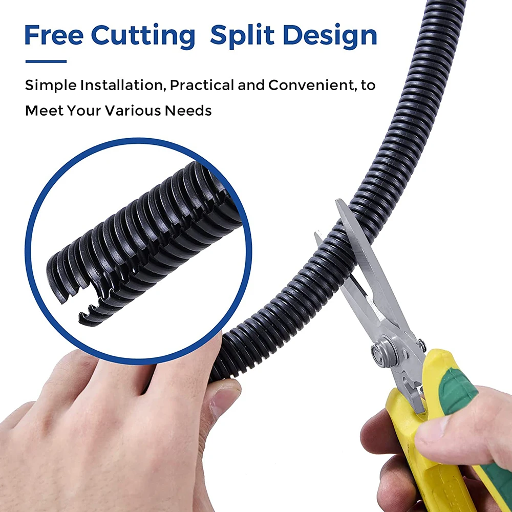 Black 7mm Split Loom Wire Tubing – 6-Meter Flexible Conduit Hose Cover For Automotive, Marine & Industrial Wiring Protection