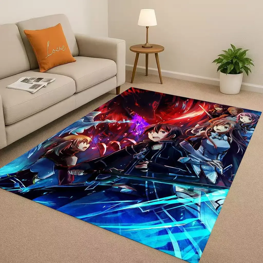 HD Sword Art Online SAO Cartoon Kirito Yuuki Asuna Living Room Non-Slip Area Rug Soft Carpet for Bedroom Sofa,Home Decor Doormat