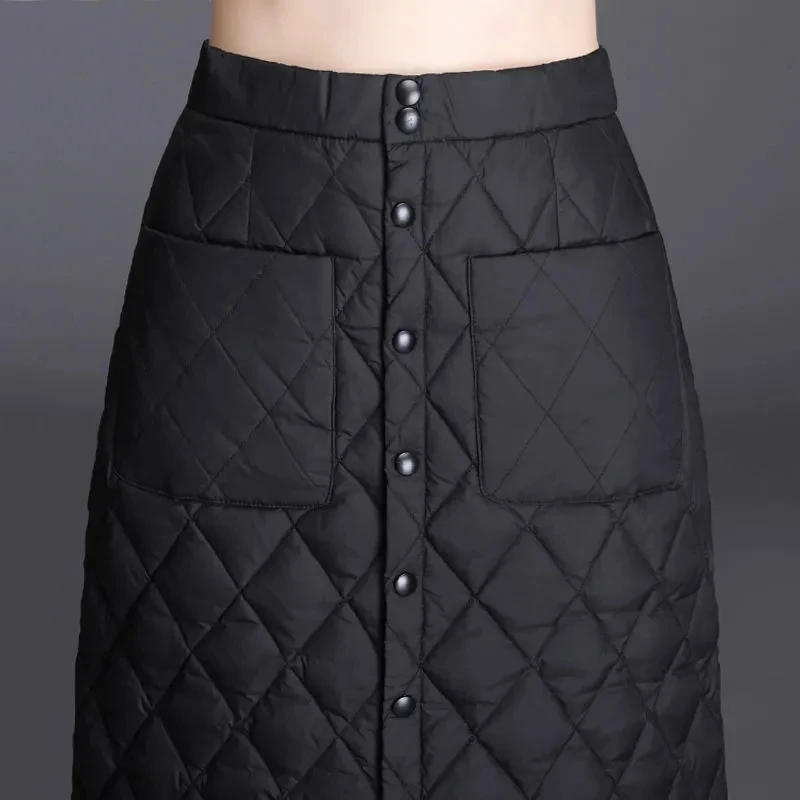 الخريف الشتاء سميكة الدافئة أسفل القطن مبطن التنانير النساء عالية الخصر يندبروف حزام دافئ البخاخ التنانير حجم كبير التنانير الطويلة 5XL #6