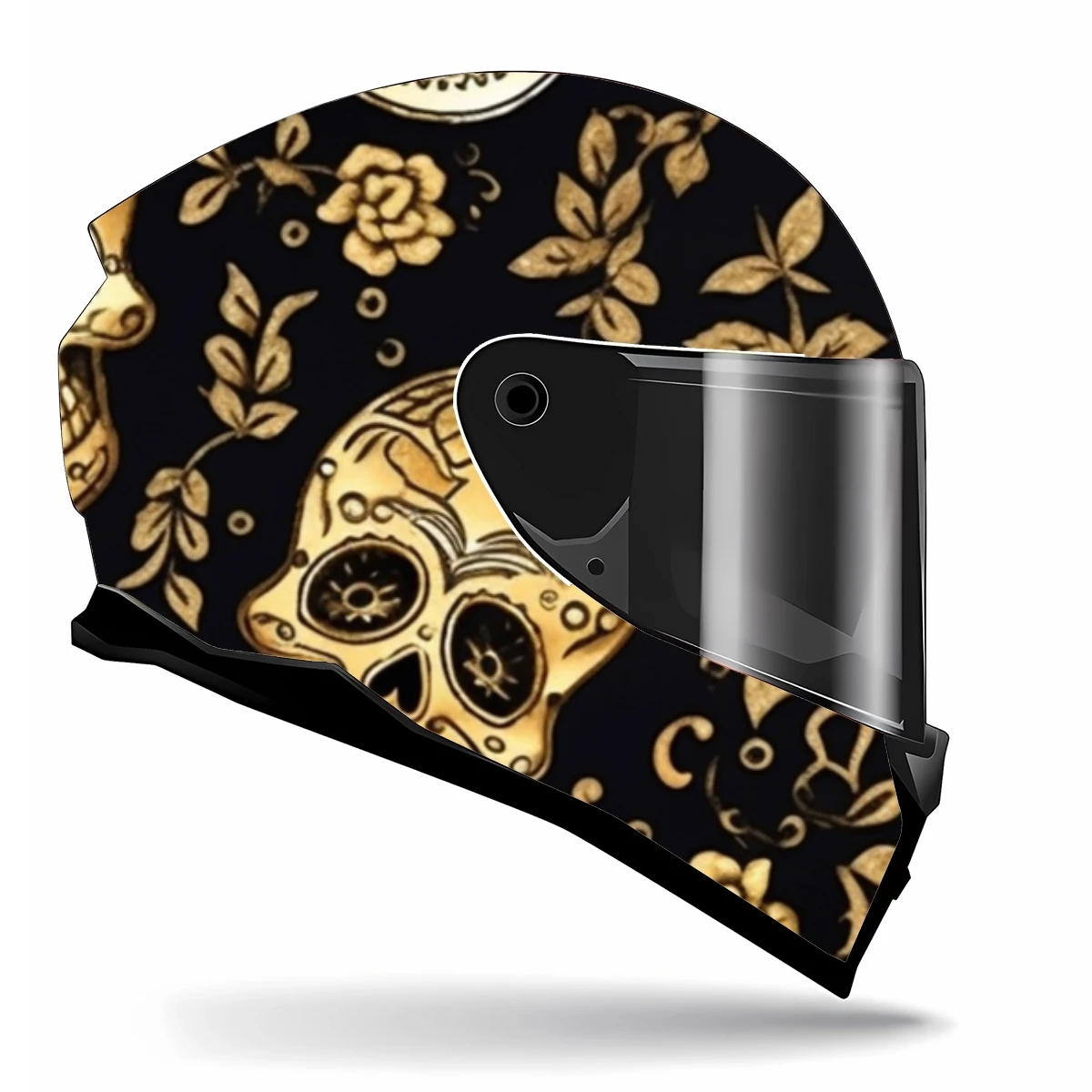 Skulls And Flowers Pattern Full Helmet Wrap Sticker Motorcycle Helmet Racing Graphic Decal Vinyl Wrap Helmet Decorative Sticker