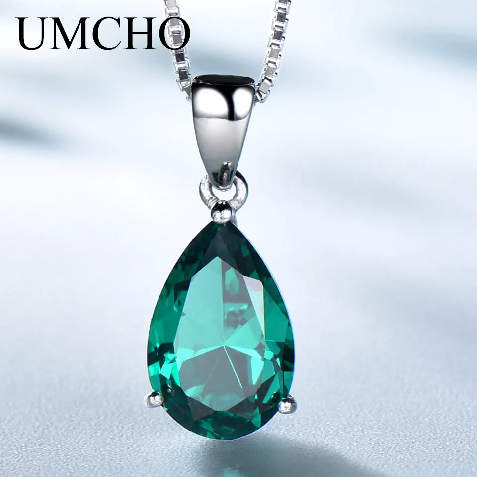 

UMCHO ожерелье из стерлингового серебра 925 пробы для женщин, нано-изумрудное ожерелье-цепочка с драгоценным камнем и цирконием для женщин
