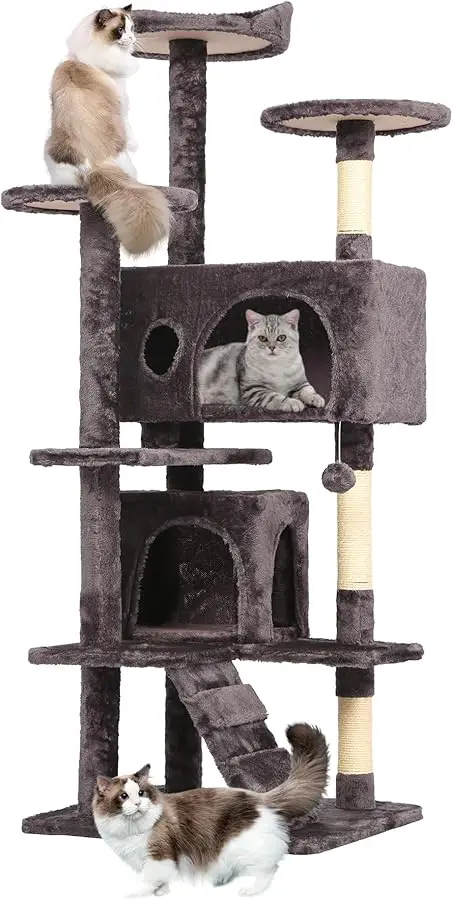 

BestPet | 54" Cat Tree Tower | Purple Gray | Sturdy, Easy to Assemble, Multi-Level Activity Center with Sisal Scratching Posts,