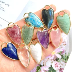 5pcs Gold-Plated Bezel Rose Quartz Amethyst Crystal Moon Stone Heart Pendants for Earring Necklace Bracelet Jewelry Making