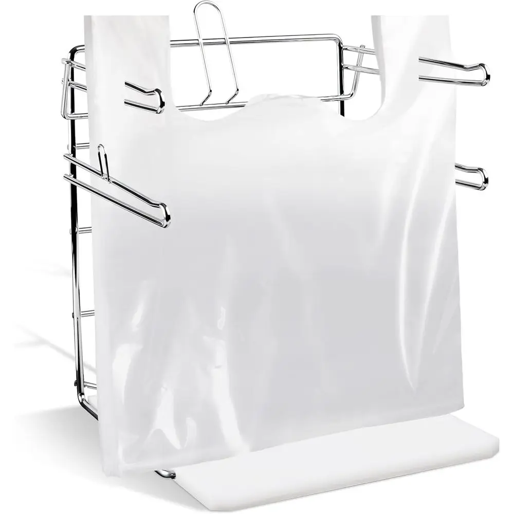 

Подставка для сумок для пластиковых пакетов — металлический держатель для продуктовых мешков размером 15,7 дюйма x 11,8 дюйма x 12,6 дюйма и диспенсер, хромированная стойка для держателей для сумок для футболок