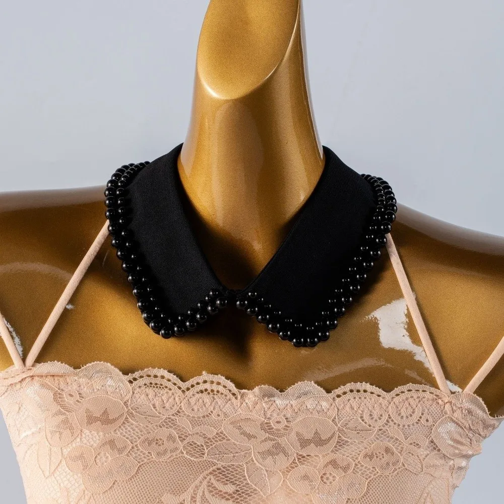 Collar falso con borde de perlas para mujer, accesorio de cuello de camisa elegante desmontable, cuello minimalista de gama alta