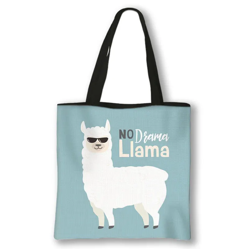 Cartoon Animal Plant Alpaca Printing Tote Bag Woman Kawaii Llama Handbags Large Capacity Shopping Bag Canvas Shoulder Bags Gift