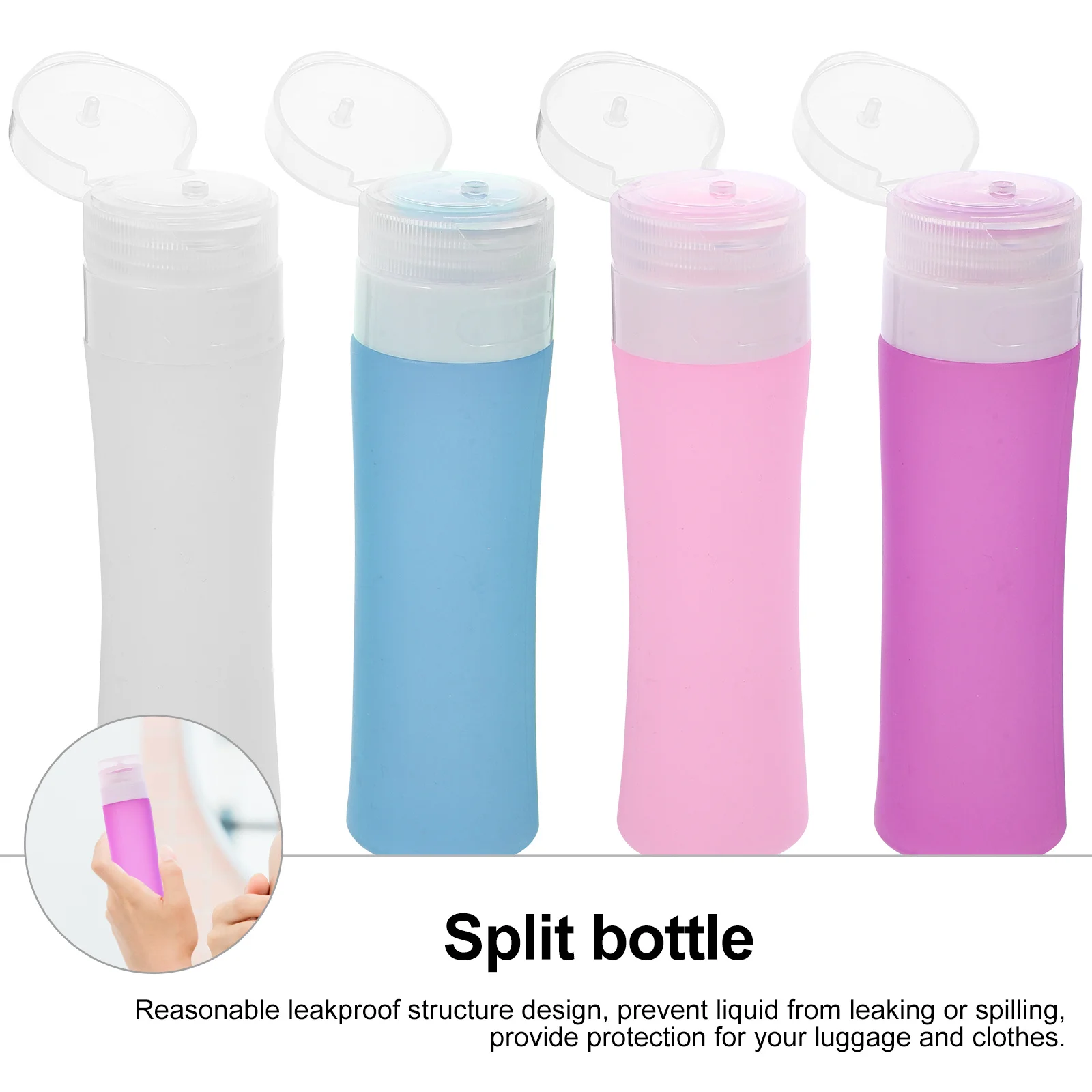 

4Pcs Silicone Travel Bottles 80ml Reusable Squeezable Dispensers Portable Toiletry Lotion Containers Blue Pink Transparent