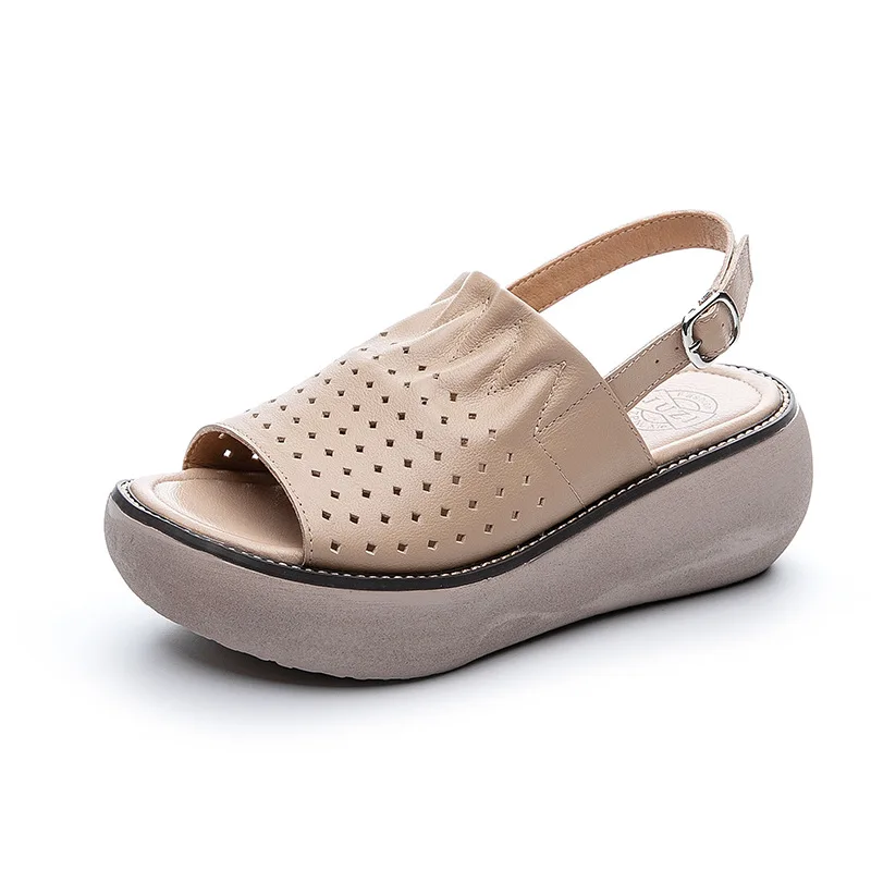 GKTINOO Summer Wedges Platform Sandals Fashion Genuine Leather Shoes Ladies Casual Peep Toe Soft Comfortable Sandalias De Mujer