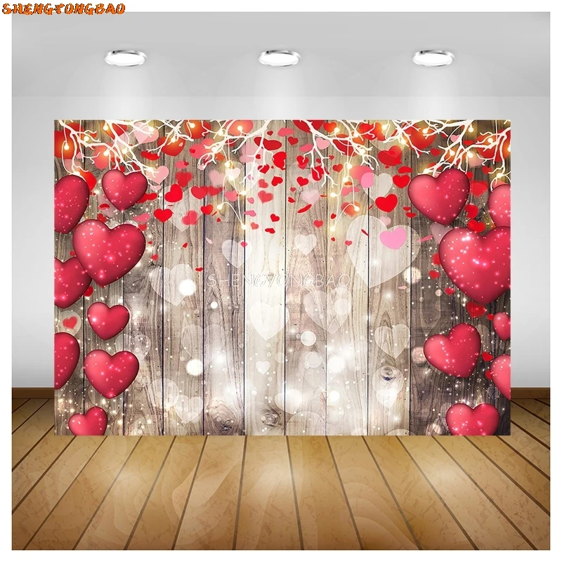 SHENGYONGBAO Valentine's Day Wedding Photography Backdrops Props Rose Love Heart Romantic Photo Balloons Party Background VS-95