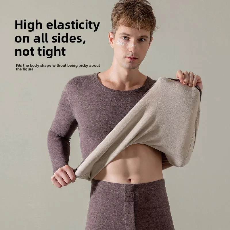 오리털 실크 보온 내의 남성용 세트 플리스 두꺼운 청소년용 긴 내복 방한 따뜻한 잠옷 세트