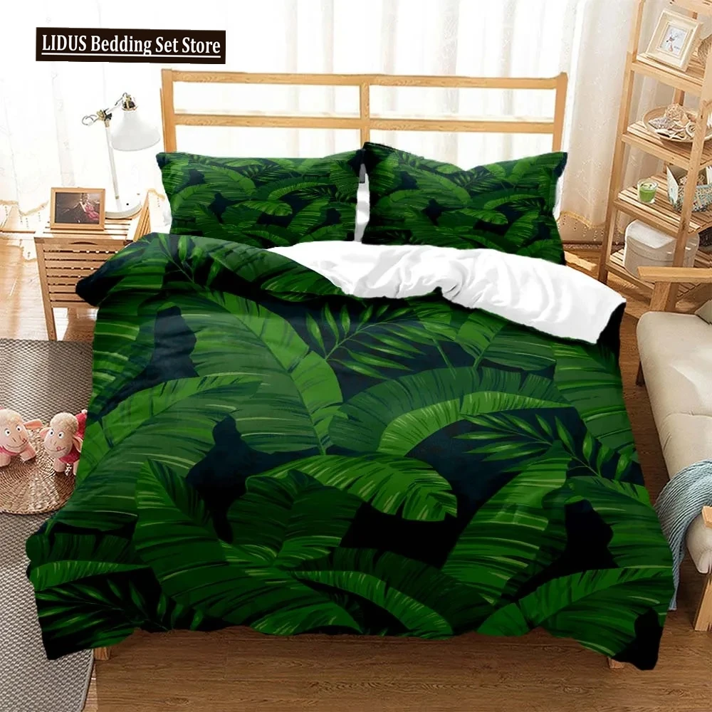 

Fresh Green Leaf Minimalist Printed Quilt Cover Pillow Cover Queen Bedding Set Bedding Set Luxury Customized Bedding Set