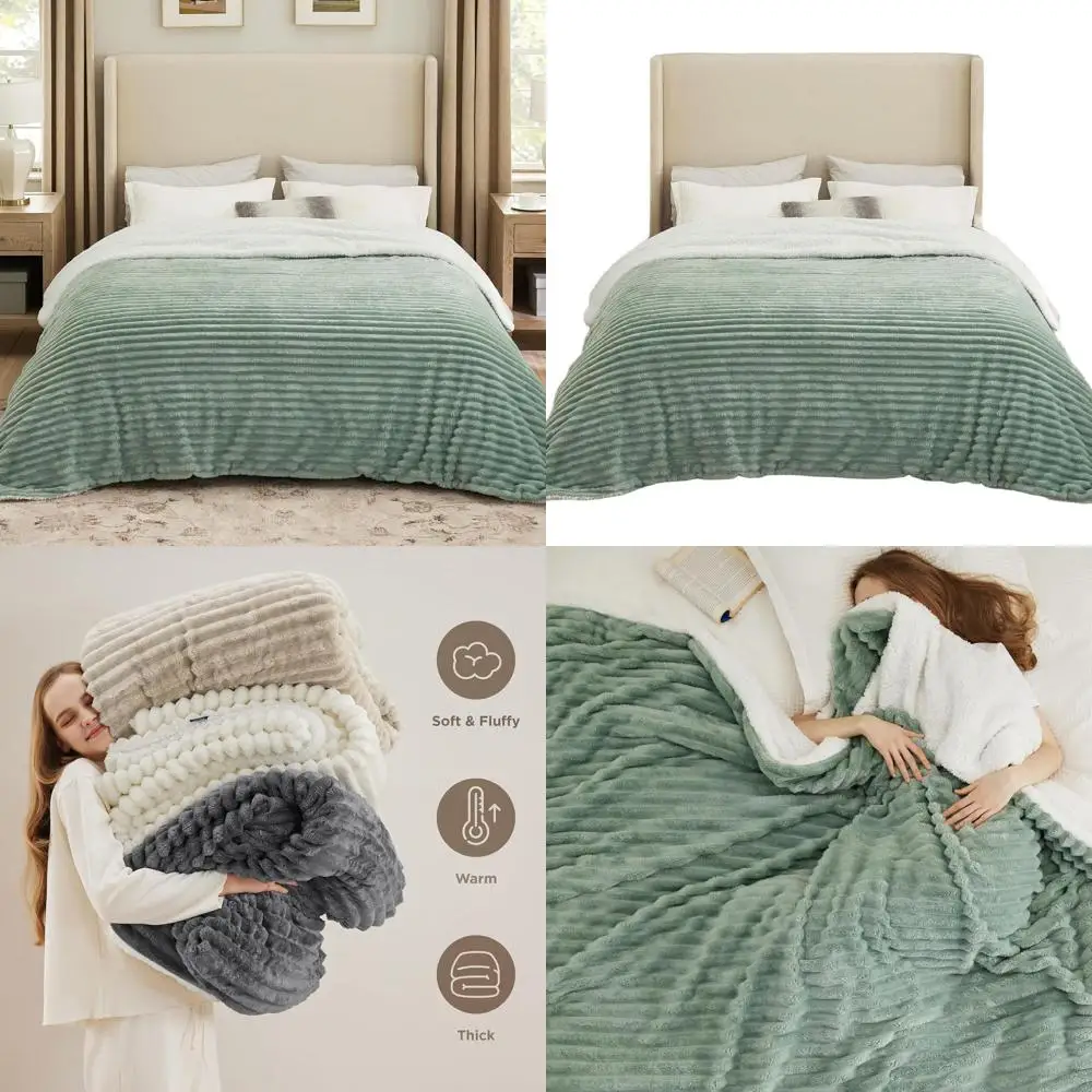 

Плед из шерпа King Size - ультрамягкий, толстый и теплый для зимы, цвет шалфейно-зеленый, 108x90