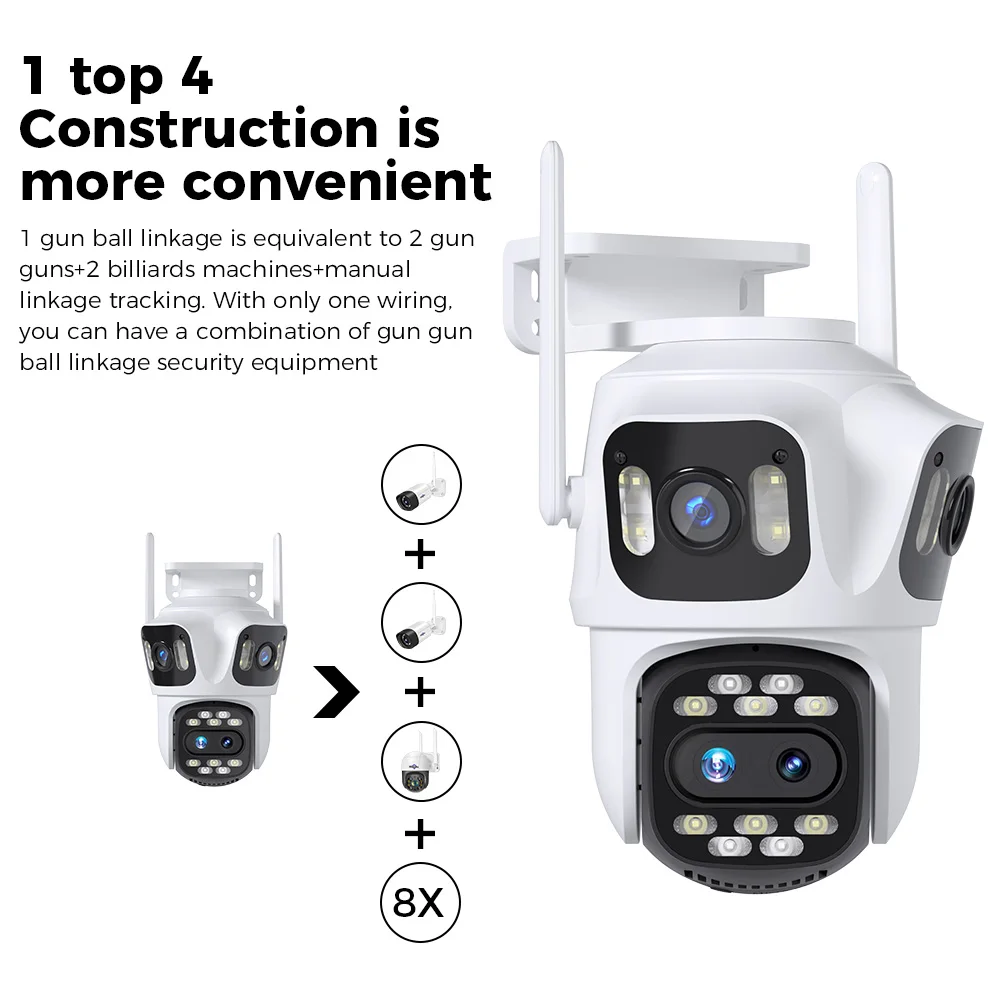 

Hiseeu 8MP 4K WiFi IP Camera Outdoor 8x Zoom Four Lens & Three Screen Auto Tracking Wireless Home Security Surveillance camera
