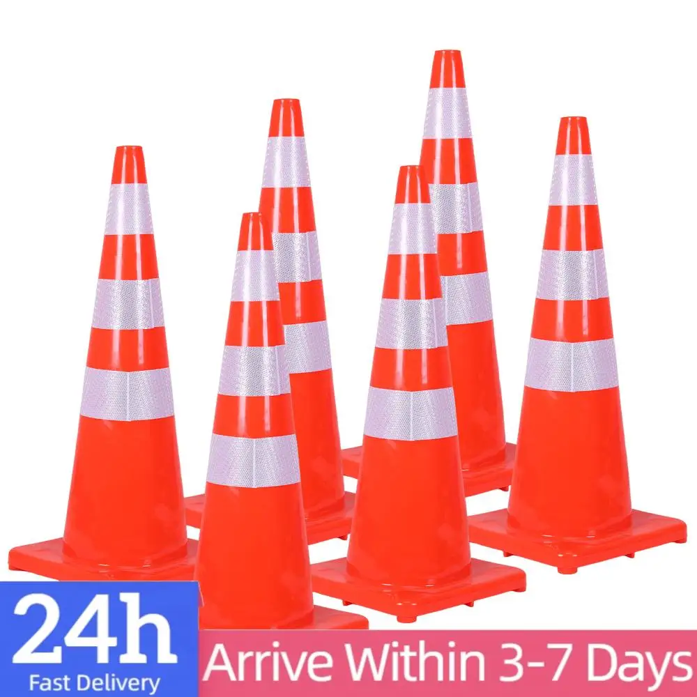 

35 Inch 6 Pack Construction Cones with Reflective Collars Multi Purpose Cones PVC for Traffic Control Driveways and Parking Lots