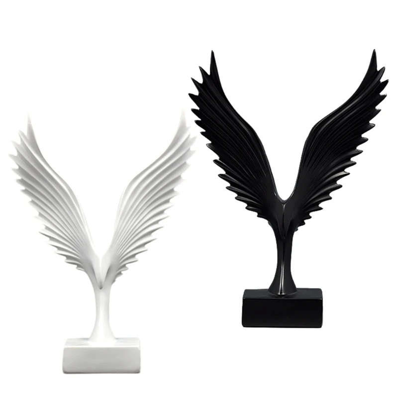 Elegant Black Wing Figurine with Spread Wing, Durability Resin Craft Wing Statue for Home and Office Decoration