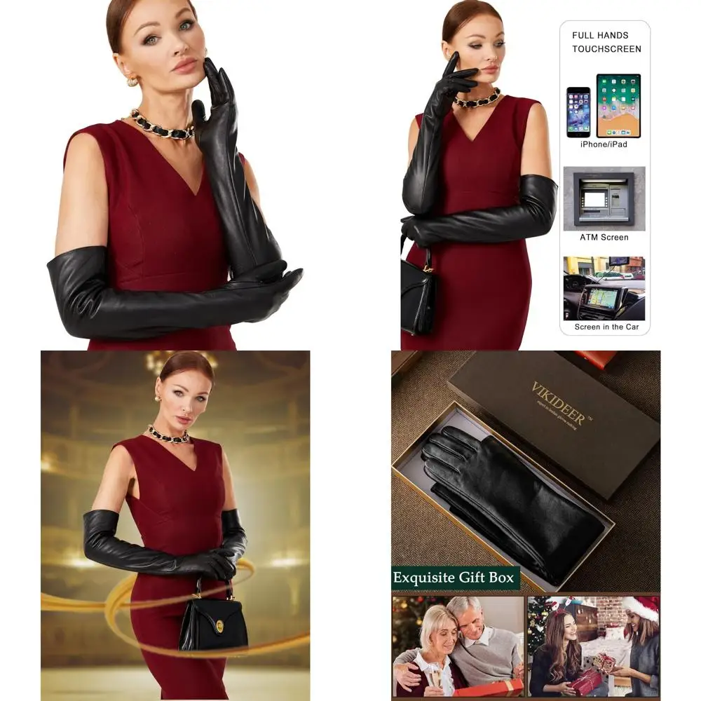 

Luxury Plush Lined Women's Full Touchscreen Leather Gloves, Soft Warm Long Gloves for Evening, Opera, Arty Costumes, 23.6 Length