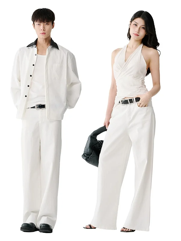 

Классические джинсы с прямыми штанинами, хлопковые джинсы с завышенной талией, простая повседневная одежда с высокой талией и широкими штанинами для женщин