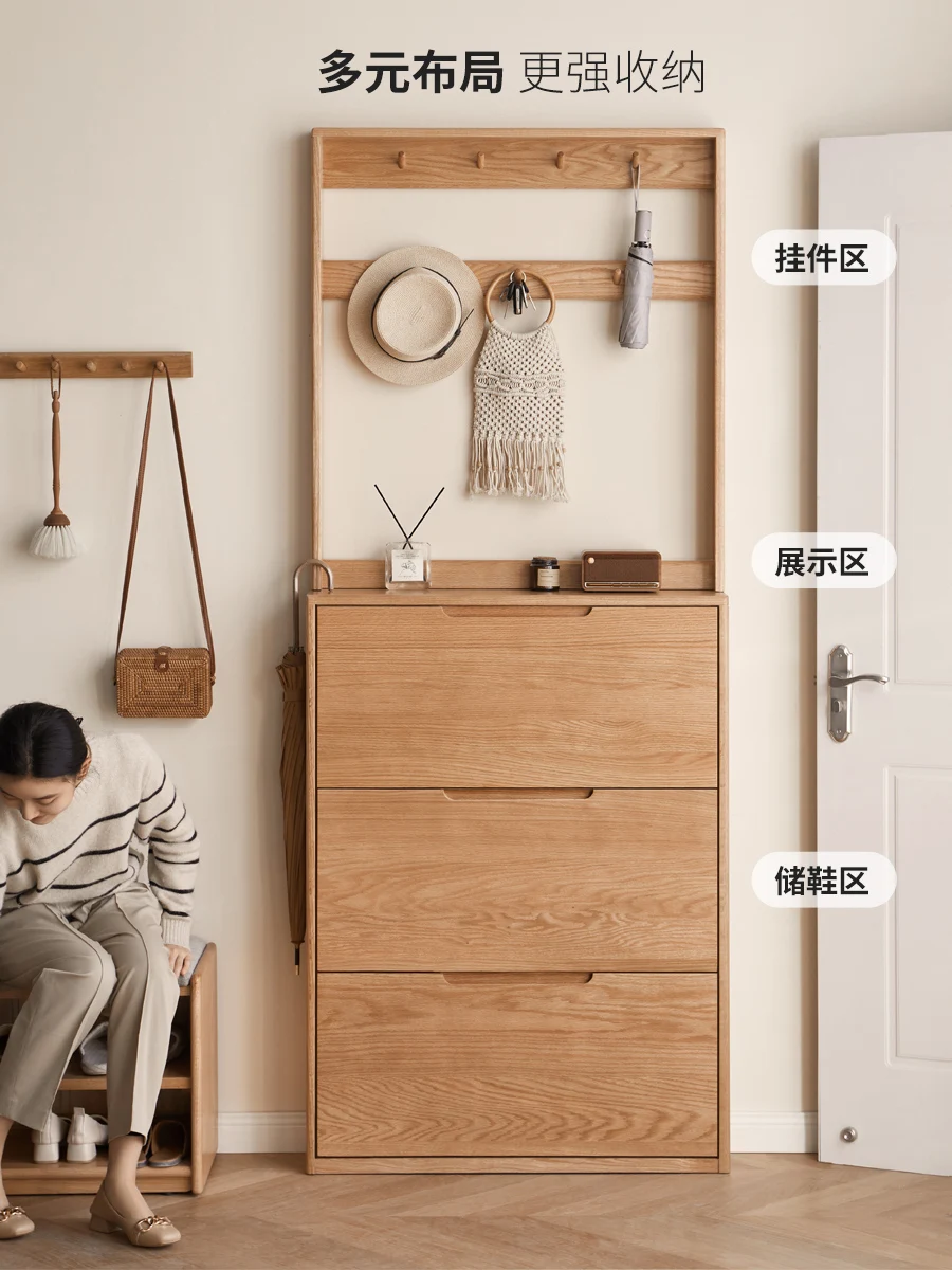 

Solid wood ultra-thin tipping bucket shoe cabinet household door entrance entrance cabinet living room balcony storage locker