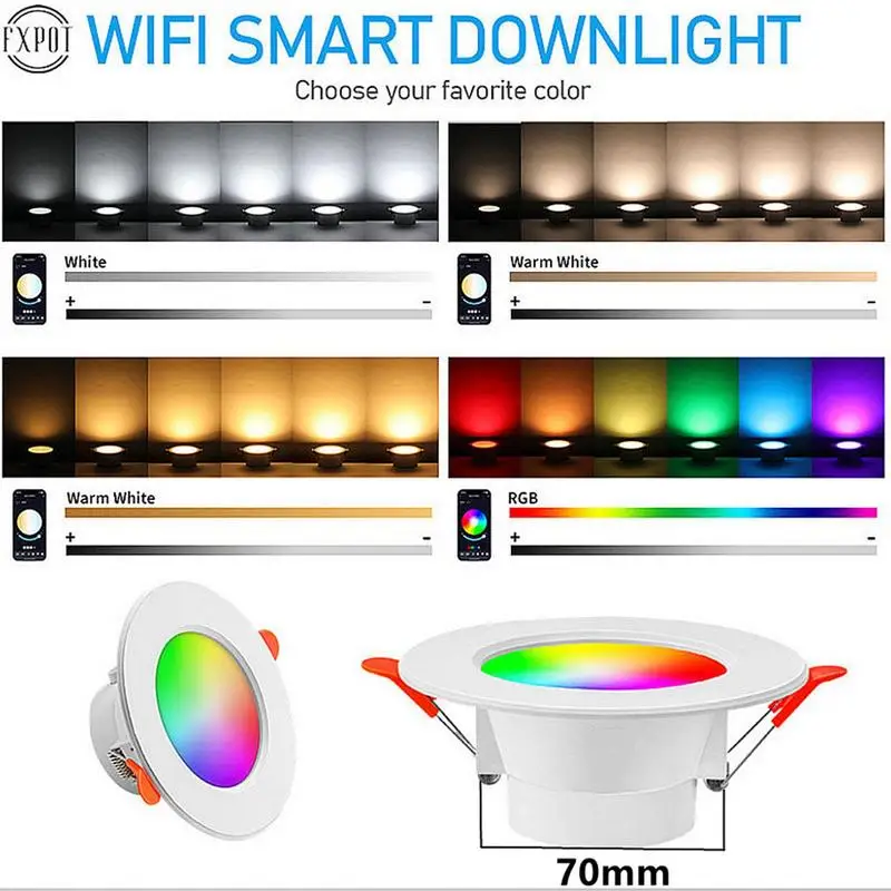 ไฟ LED RGB แบบปิดภาคเรียนแบบไร้สาย4In อัจฉริยะ10W ไฟสมาร์ทโฮม rgbcw LED ควบคุมสีได้อย่างเรียบง่าย