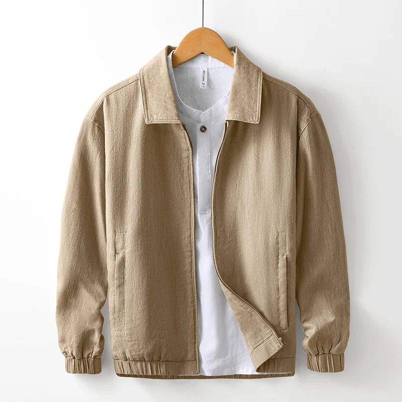 

Japanese Vintage Jackets for Men Spring and Summer New Mens Cotton Linen Jackets Solid Lapel Zip Up Coat Loose New in Outerwears
