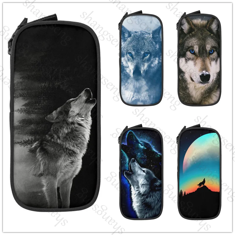

Wolf ferocious animal Pencil case large capacity Pen case stationery storage bag student learning supplies Print gift