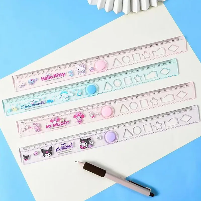 24pcs/lot Sanrio Kuromi Melody Kitty Ruler Cute Cinnamoroll Folding Ruler Drawing Tool Promotional Stationery Gift School Supply