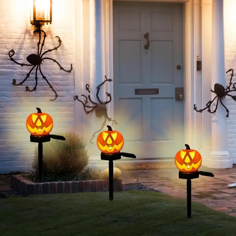 Pumpkin Solar Stake Lights Halloween Outdoor Decorations Waterproof Yard Stake Festive Solar Powered Pumpkin Decor Sturdy Solar