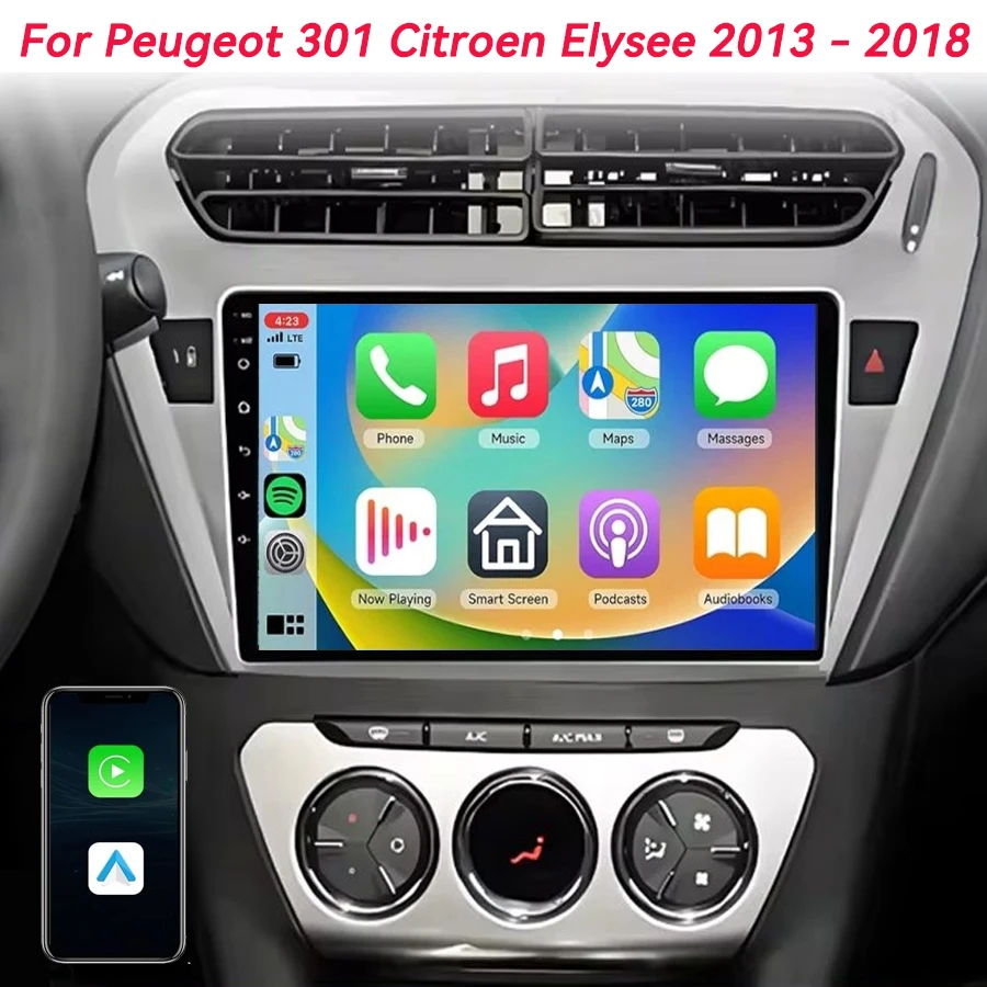 Android 16 Carplay Auto Car Radio For Peugeot 301 Citroen Elysee 2013 2014 2015 - 2018 Multimedia Player Stereo 2din Audio BT