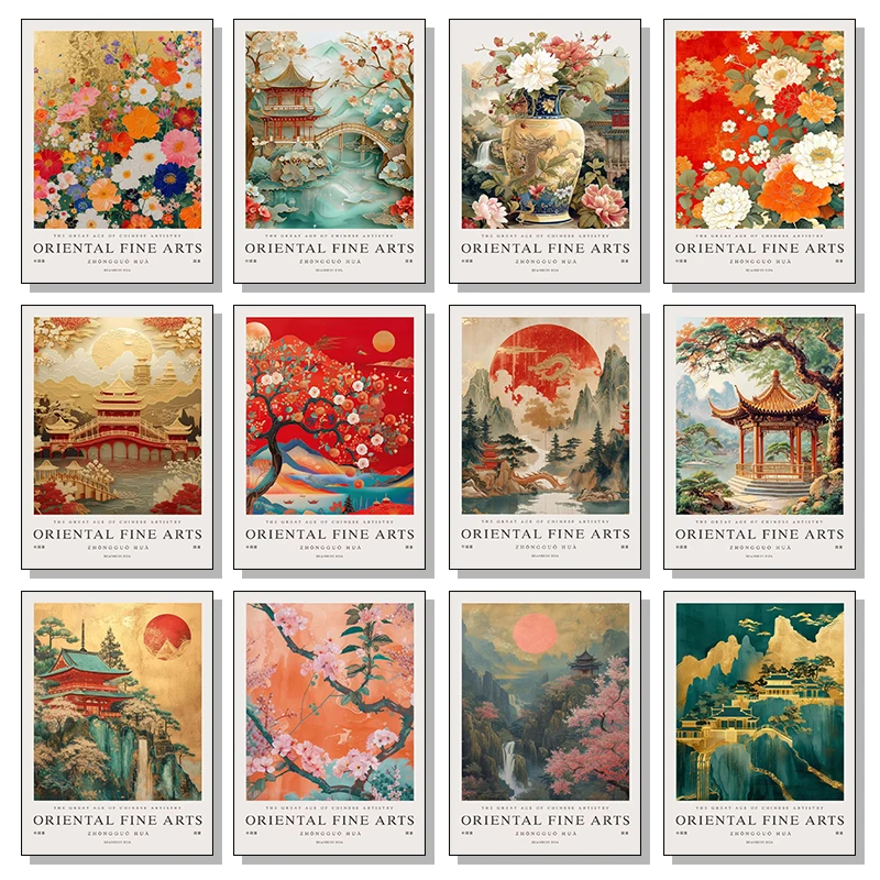 1pcs(No frame)Asian Flower Bird landscape Artwork Chinese Style Modern Fashion Abstract Poster Canvas Paintings Wall Art Pict