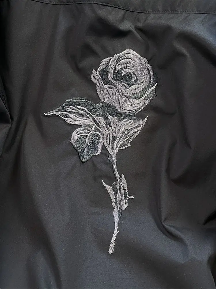 American Retro Hong Kong Style Rose Embroidered Shirt Jacket for Women Spring and Autumn Loose Niche Casual Long-sleeved Top
