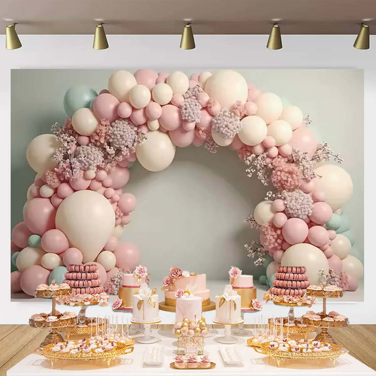 Girl\'s birthday party flowers arched balloon wall background retro wall decoration wedding photo booth flower butterfly children