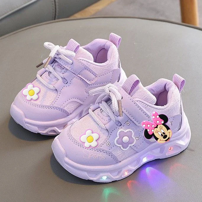 

Детские кроссовки для первых шагов, новые весенне-осенние удобные повседневные кроссовки Disney для мальчиков, модные детские кроссовки с Микки Маусом и LED-подсветкой