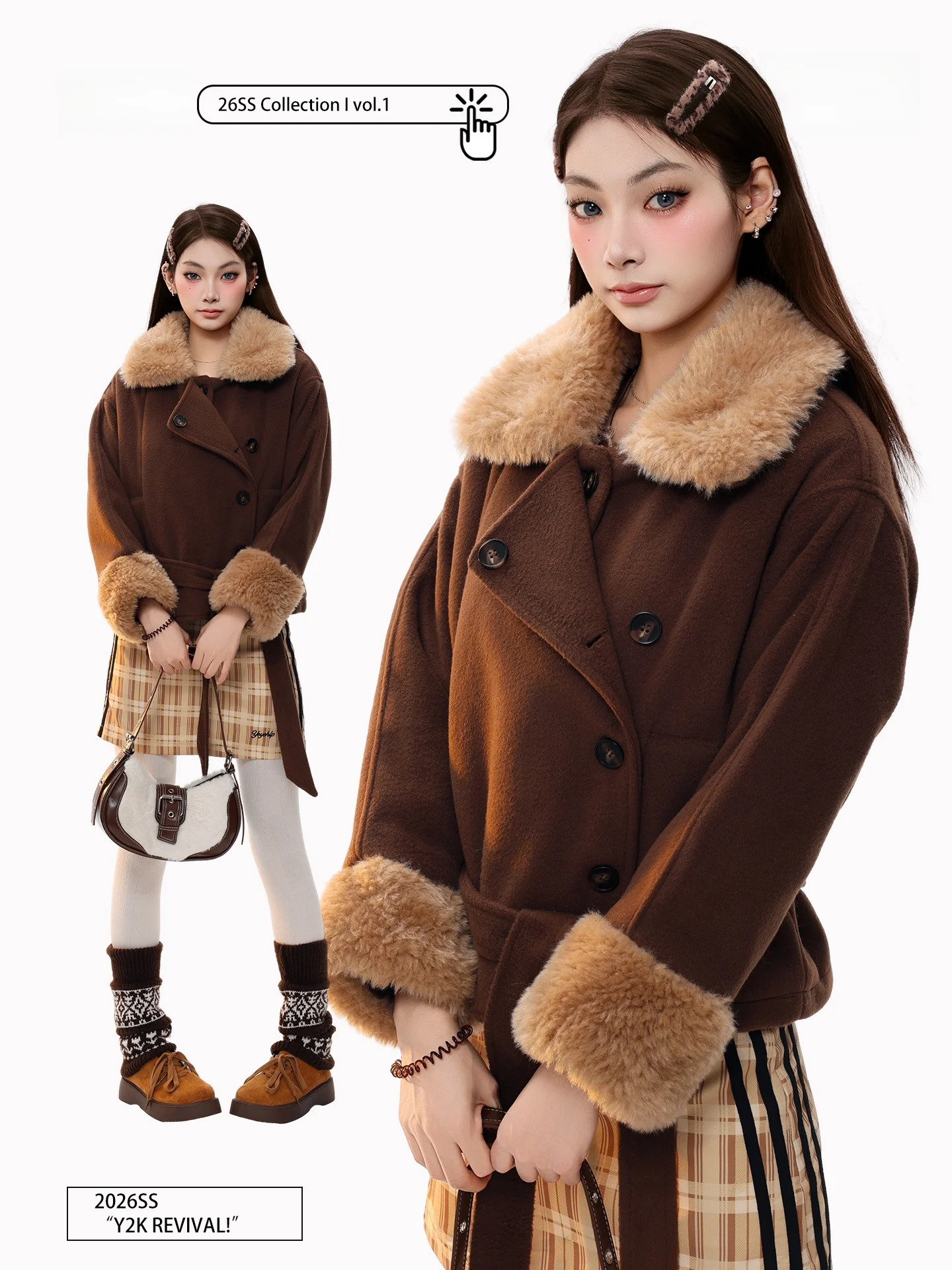 

PBB Lazy Sle Thiened Cotton Jaet Women's Woolen Sve Fur Collar Warm Small Fraance Sle Cotton Coat Long Sve ort
