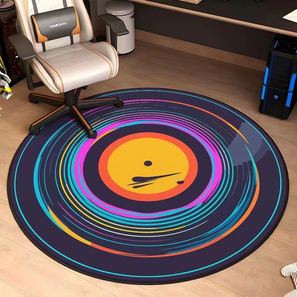 Round Door Mat with Music - themed Patterns Like Vinyl Record Microphone Rock Roll for Gaming Room Decor Adding Cool Audio Vibes