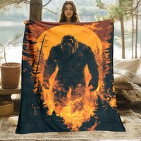 1pc Bigfoot Silhouette Sunset Flannel Throw - Lightweight Soft & Warm Winter Blanket with Vibrant Digital Print for Sofa Camping
