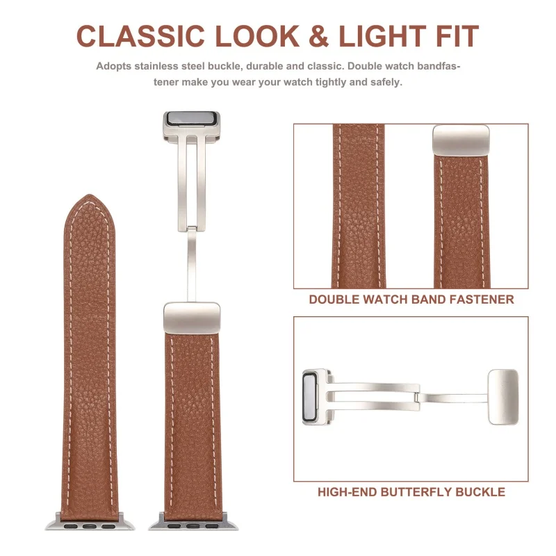 Cinturino in pelle con fibbia magnetica per Apple Watch 45mm 41mm 49mm 46mm 44mm 40mm iWatch Series 10 Ultra 49mm Cinturino per orologio di alta qualità