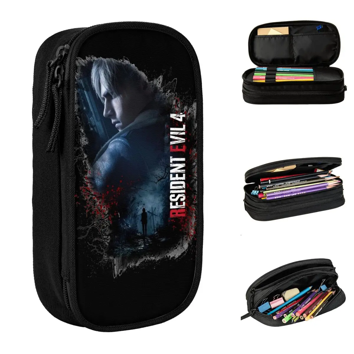 Creative Leon S Kennedy RE4 Pencil Cases Resident Evils Pencilcases Pen Holder Kids Large Storage Bag Supplies Accessories