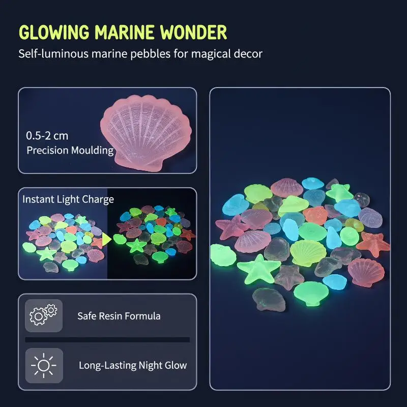 100Pcs Eco-Friendly Glow in the Dark Ocean Pebbles Self-Luminous Stones for Garden Yard Walkway Aquarium Decor