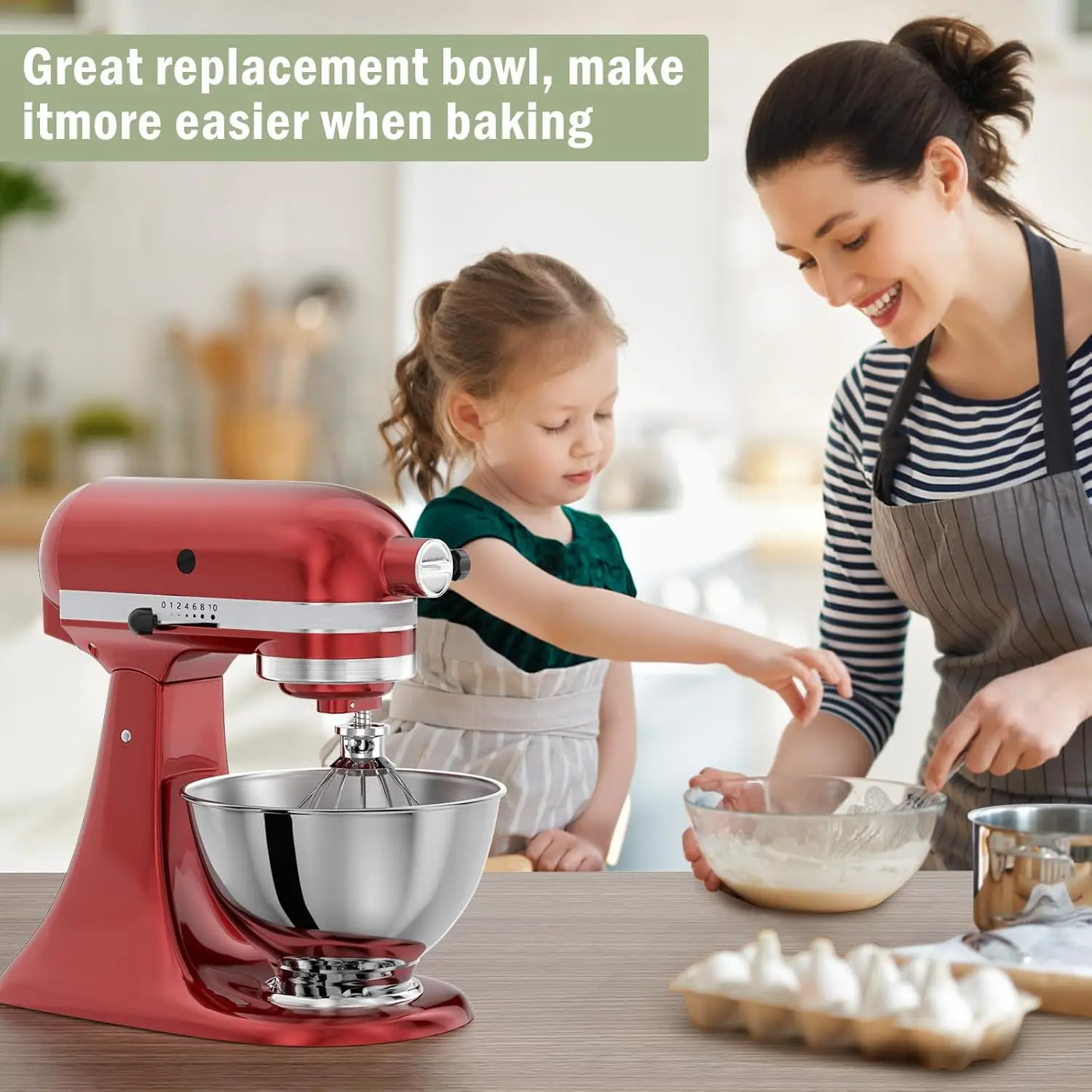 KitchenAid 틸트 헤드 4.5qt 5qt 스탠드 믹서용 3쿼트 스테인레스 스틸 보울, KitchenAid Artisan Mini 3.5QT와 호환되지 않음 썸네일 5