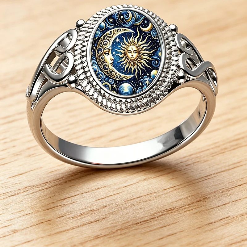 Vintage Sternenhimmel-Sonnen-Paar-Ringe im Boho-Stil, Stilvoller Hypoallergener Schmuck für Männer, Valentinstagsgeschenke