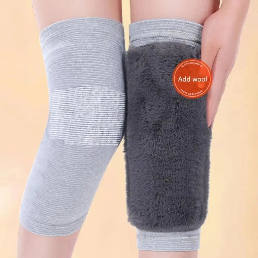 1 Pair Winter Autumn Faux Rabbit Hair Knee Pad Old People Joint Recovery Plush Knee Warmer Support Grey/Black