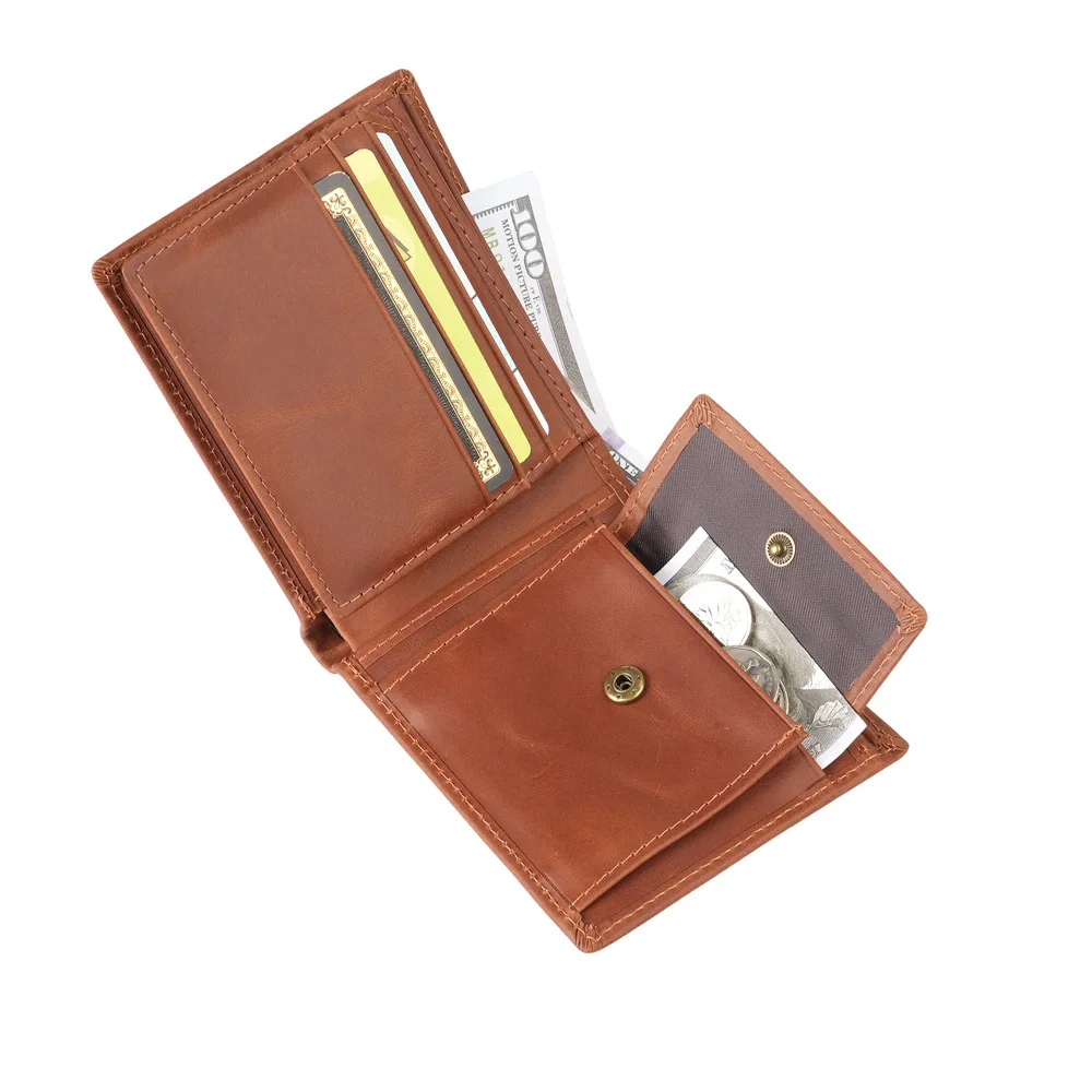 1160 Men's Bifold Leather Short Wallet, Cowhide Men's Leather Wallet, Thickened Coin Purse, Retro Casual Card Bag