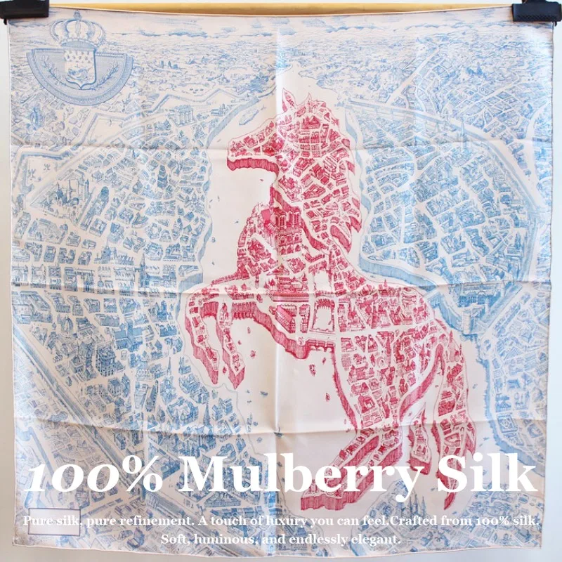 

2026 Luxury Hand Rolled Edge Real Silk Scarf Women 90cm Square 100% Mulberry Silk Shawl Wrap Fashion Designer Horse Print Hijab