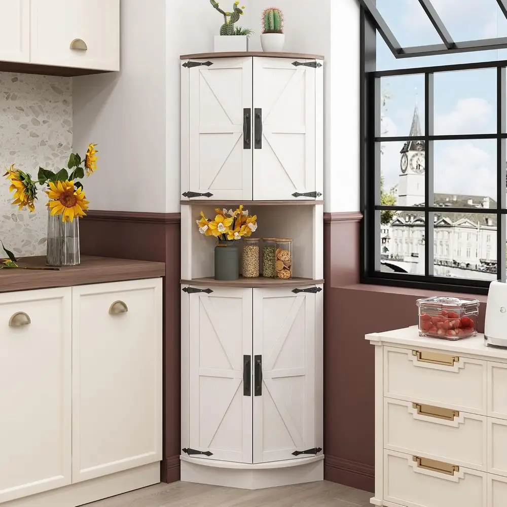 

64.8" Tall armhouse Cabinet with 4 Doand 5 Storage Shelves, armhouse Storage Cabinet with Barn Door Design, Home Space Saver or