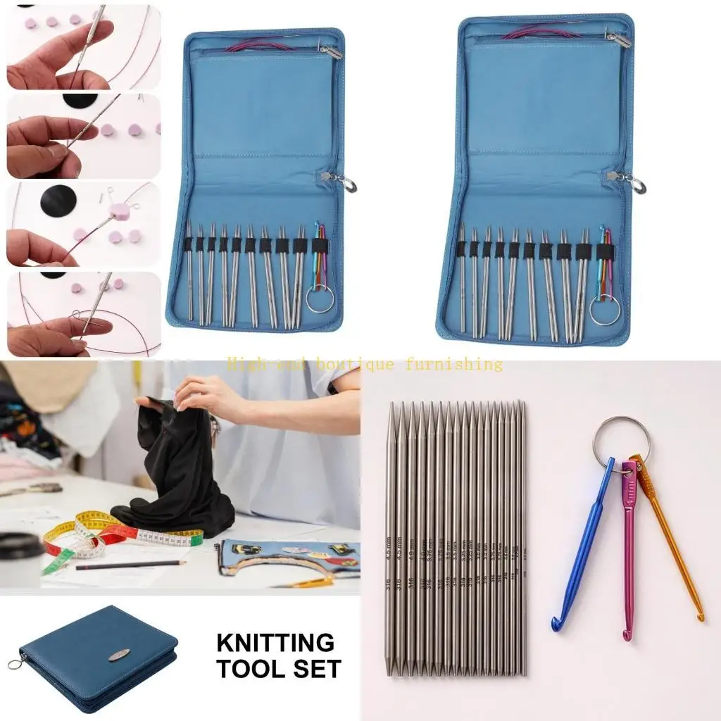 

L9NB 9Pairs Steel Interchangeable Circular Knitting Needle Crochet Hook Set with Case