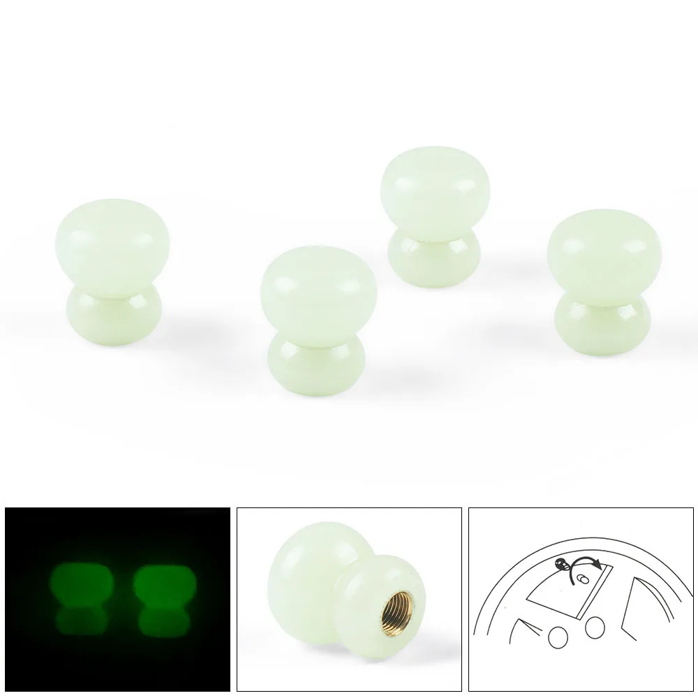 4PCS /SET Luminous Valve Caps Fluorescent Green Night Glowing Car Motorcycle Bicycle Wheel Styling Tyre Hub Luminous Cap Decor