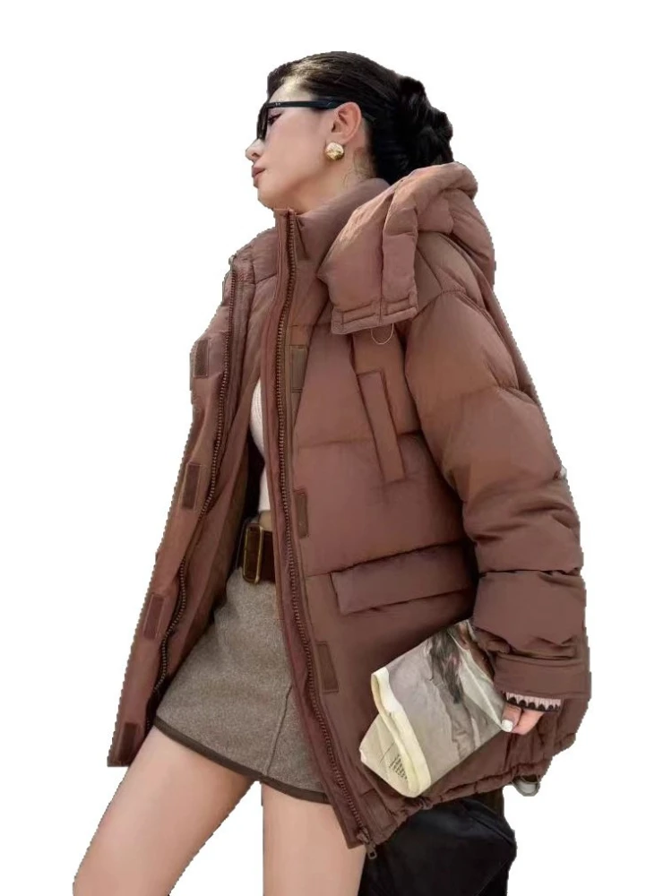 Halflange Donsjack 2025 Winter Vrouwen 90% Witte Eend Puffer Jas Mode Capuchon Verdikte Warme Parka Casual losse Overjas