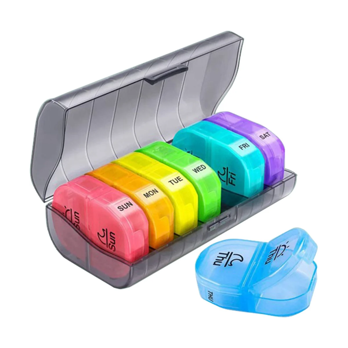 

Weekly 2 7 Day AM PM Pill Box with Free Pill Case for Vitamins, Fish Oils, Supplements